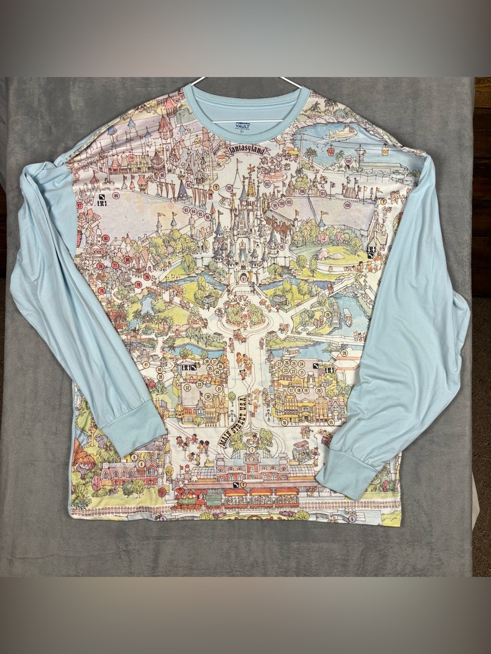 Disney World Vault 50th Anniversary Magic Kingdom Map Long Sleeve Shirt L